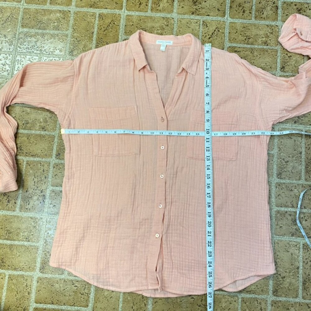 Eileen Fisher Organic Cotton Peach Gauze Button Down Top - Picture 12 of 12